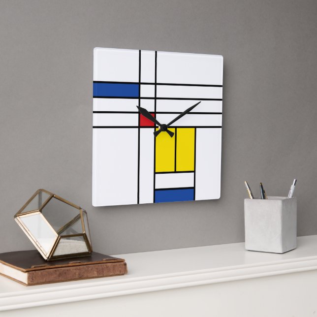 Horloge Carrée Mondrian II Minimum De Stijl Modern Art Design (Bureau)