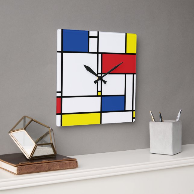 Horloge Carrée Mondrian Minimaliste Géométrique De Stijl Art Mode (Bureau)