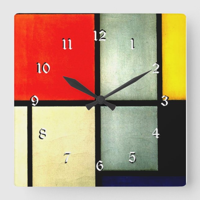 Horloge Carrée Mondrian - Tableau 3, célèbre oeuvre abstraite, (Recto)