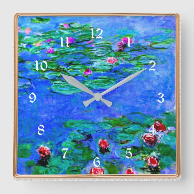 Horloge Carrée Monet - Nymphéas (rouge), célèbre œuvre d'art (Recto)
