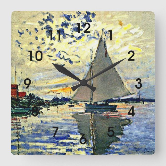 Horloge Carrée Monet - Voilier au Petit GENNEVILLIERS (Recto)