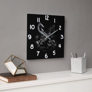 Horloge Carrée Monochrom d'échecs dramatique