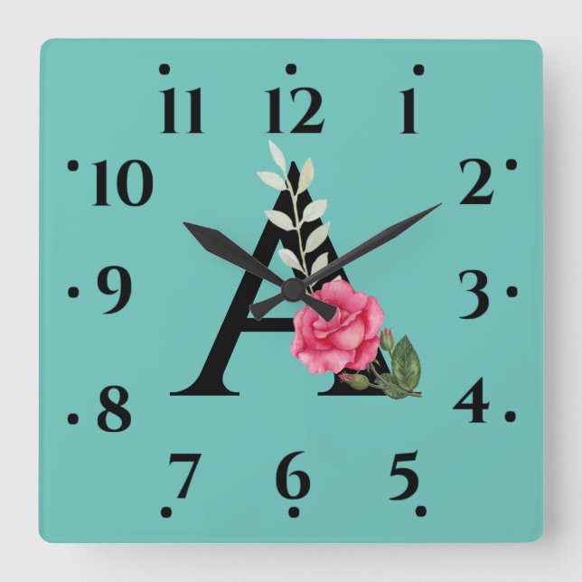 Horloge Carrée Monogram Initial Letter A dans le rose blanc (Recto)