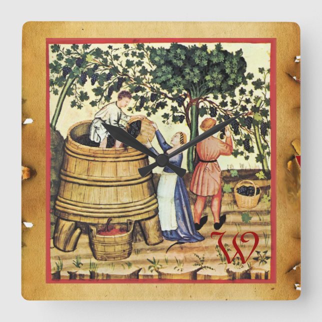HORLOGE CARRÉE MONOGRAM MEDIEVAL GRAPE VINEYARD HARVEST PARCHMENT (Recto)