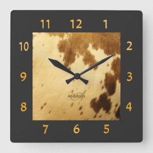 Horloge Carrée Monogram Rustic Chic Brown Beige Cowhide Fur Print