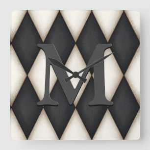 Horloge Carrée Monograme de Black & White Harlequin