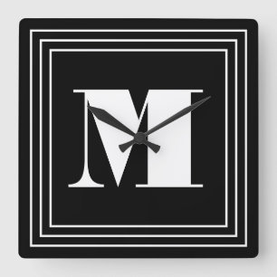 Horloge Carrée Monogramme 3 cadres Noir et blanc
