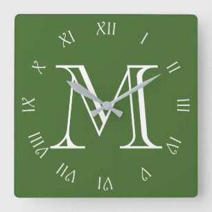 Horloge Carrée Monogramme blanc Script chiffres romains sur le wc