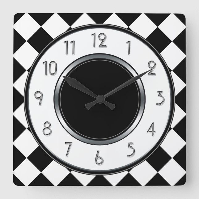 Horloge Carrée Monogramme de diamants classiques - Blanc noir (Recto)