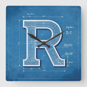 Horloge Carrée Monogramme de lettre R sur plan