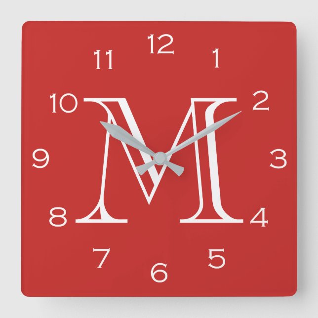 Horloge Carrée Monogramme en blanc sur wccn rouge (Recto)