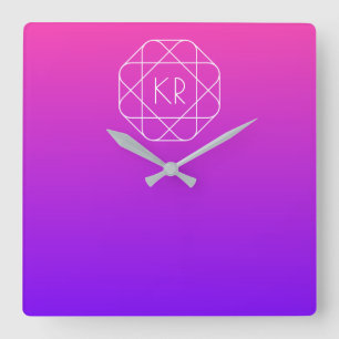 Horloge Carrée Monogramme géométrique cool   Violette violette ma