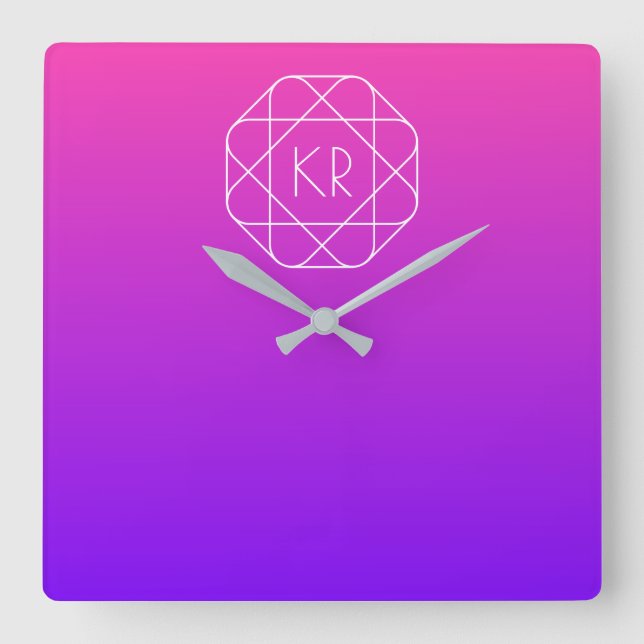 Horloge Carrée Monogramme géométrique cool | Violette violette ma (Recto)