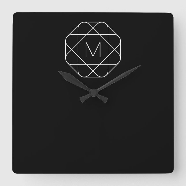 Horloge Carrée Monogramme géométrique noir et blanc (Recto)
