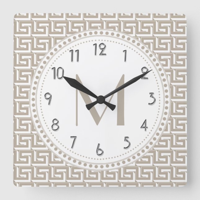 Horloge Carrée Monogramme grec | blanc naturel de motif principal (Recto)