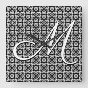 Horloge Carrée Monogramme initial géométrique noir et blanc