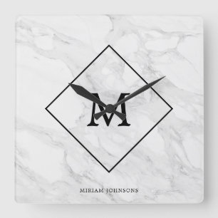 Horloge Carrée Monogramme marbre moderne