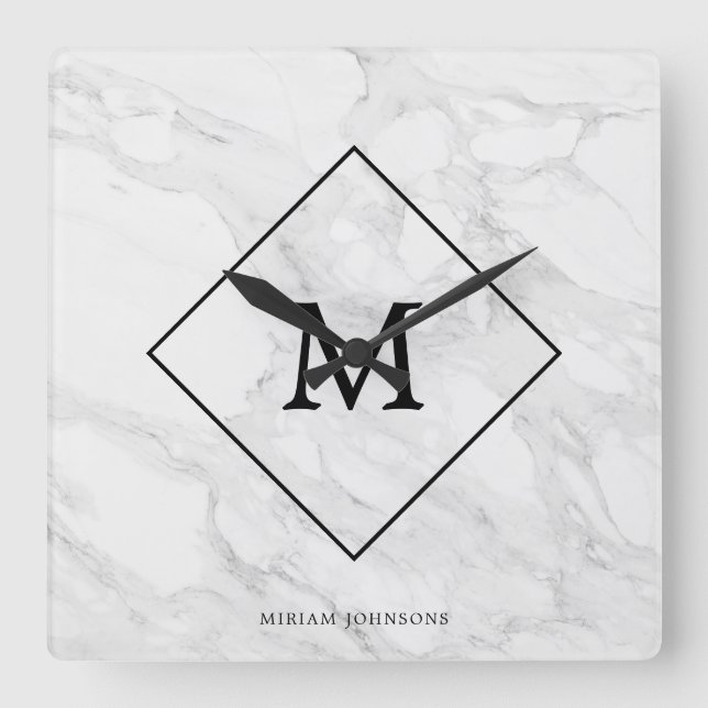 Horloge Carrée Monogramme marbre moderne (Recto)