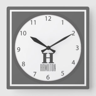 Horloge Carrée Monogramme moderne gris