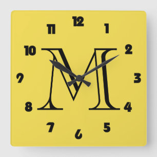 Horloge Carrée Monogramme Numéros noirs gras sur l'horloge mural