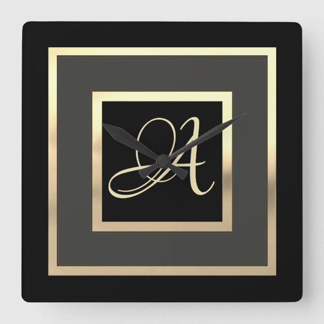Horloge Carrée Monogramme Or Premier encadré N'importe quelle cou (Recto)