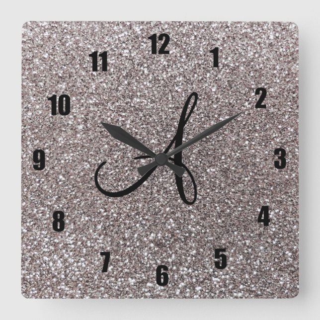 Horloge Carrée monogramme parties scintillant argent (Recto)