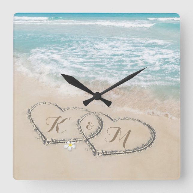 Horloge Carrée Monogramme Tropical Beach Heart (Recto)