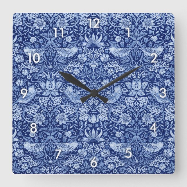 Horloge Carrée Monotone bleu de fraises Thief, William Morris (Recto)