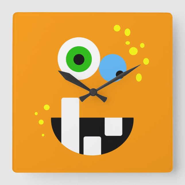 Horloge Carrée Monster de l'Unique Funny Crazy Oragne (Recto)