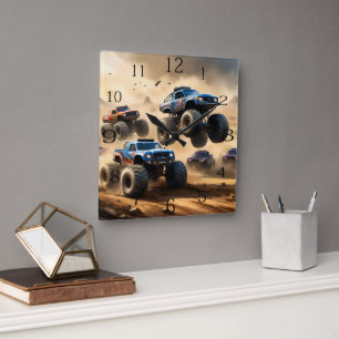 Horloge Carrée Monster Trucks Mayhem,