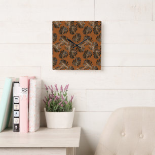 Horloge Carrée Monstera Leo Imprimé Animal Glam 3