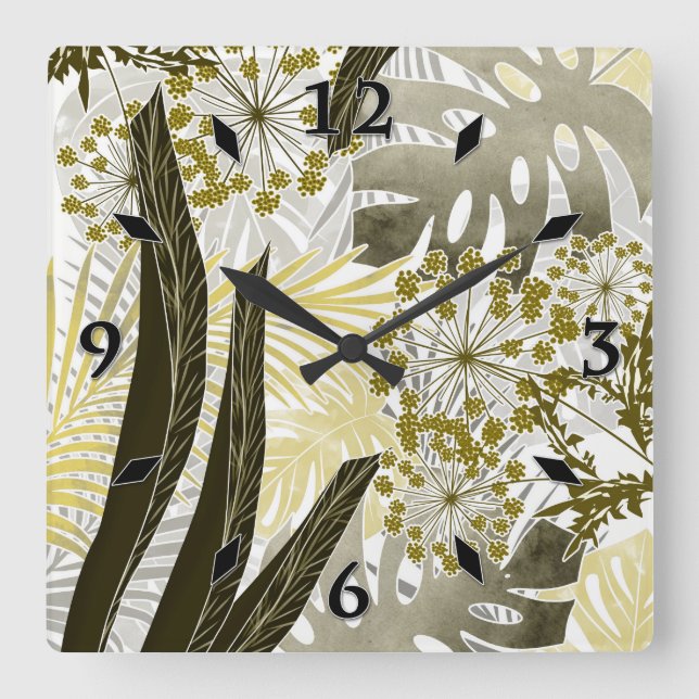 Horloge Carrée Monstère motif tropicale palmier feuille exotique  (Recto)