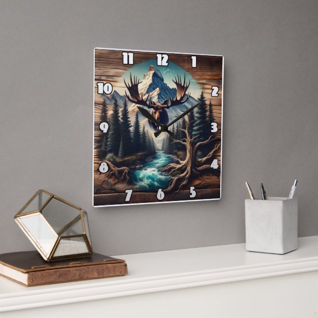 Horloge Carrée Mont Moose Head surplombant le ruisseau Mountain (Bureau)