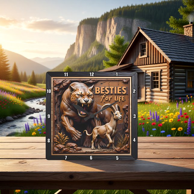 Horloge Carrée Montagne Scénique de la Chèvre Panthère (Créateur téléchargé)