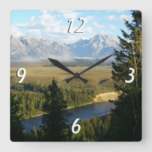 Horloge Carrée Montagnes et rivière de Jackson Hole