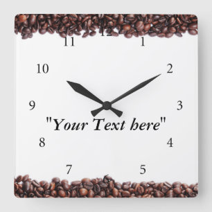 Horloge Carrée Montre avec motif de grains de café et champ de te