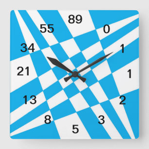 Horloge Carrée Montre Fibonacci avec des nombres