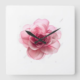 Horloge Carrée Montre Murale Fleur Rose – Élégance Florale pour u