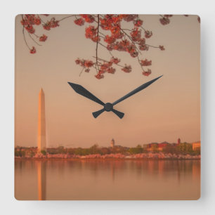 Horloge Carrée Monument de Washington Sakura au coucher du soleil