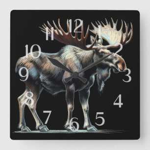 Horloge Carrée Moose à dessin dur Pastel