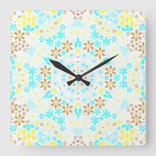 Horloge Carrée Mosaïque Abstraite kaléidoscopique fleurs florales