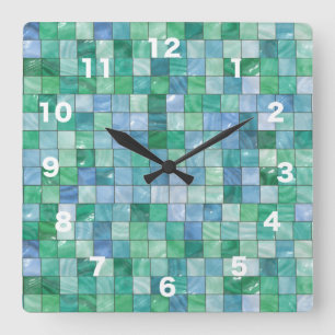 Horloge Carrée Mosaïque brillante de tuile de bloc en verre de