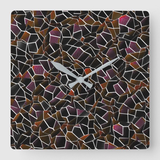 Horloge Carrée Mosaïque brun à vin irrégulière sur blanc (Recto)
