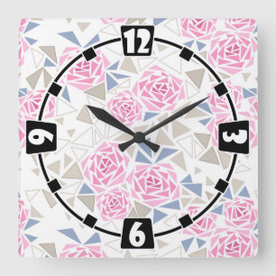 Horloge Carrée Mosaïque, fleurs