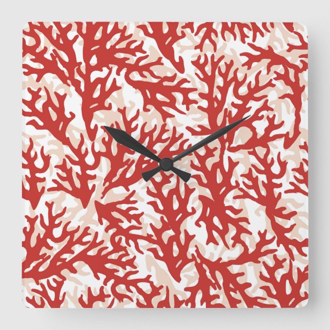 Horloge Carrée Motif 2 de corail rouge (Recto)