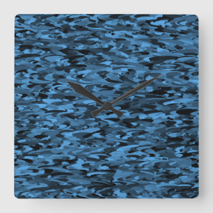 Horloge Carrée Motif Abstrait Bleu Noir