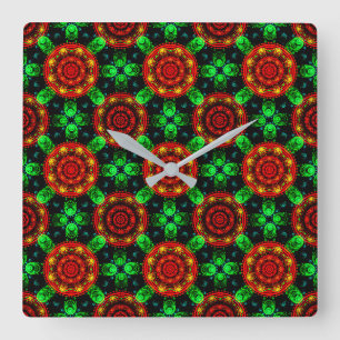 Horloge Carrée Motif Abstrait Floral Moderne Bohème Élégant #504