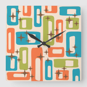 Horloge Carrée Motif Abstrait moderne rétro du milieu du siècle