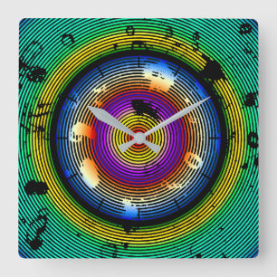 Horloge Carrée Motif Abstrait multicolore circulaire