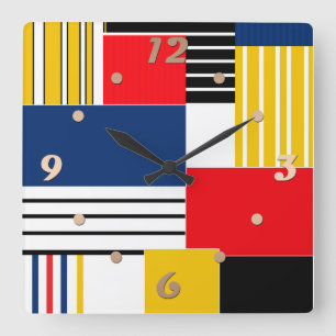 Horloge Carrée motif Abstrait. Patchwork.